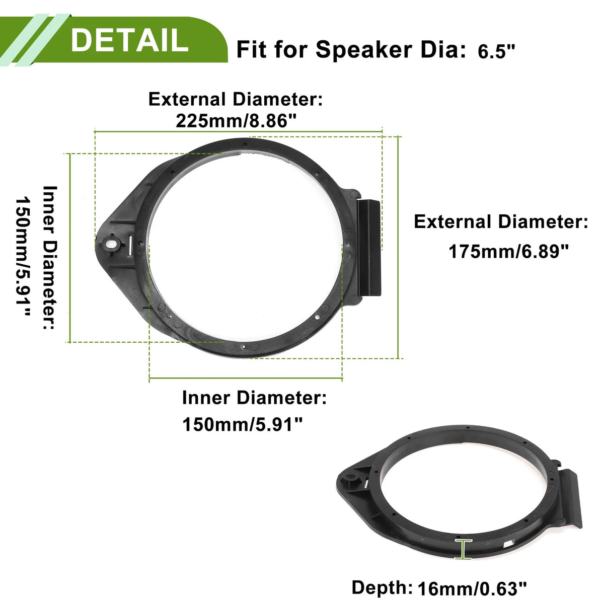 3 x Speaker Spacer Ring Tweeter Speaker Spacer Adapter 6.5" for Chevrolet Cruze