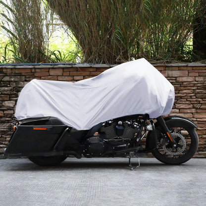 L Size Motorcycle Cover Rain Dust Protector Silver Tone for MakeModel