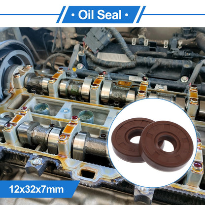 Oil Seal 12x32x7mm 2 x Seal Ring Rotary Shaft Seal FKM Brown for Car