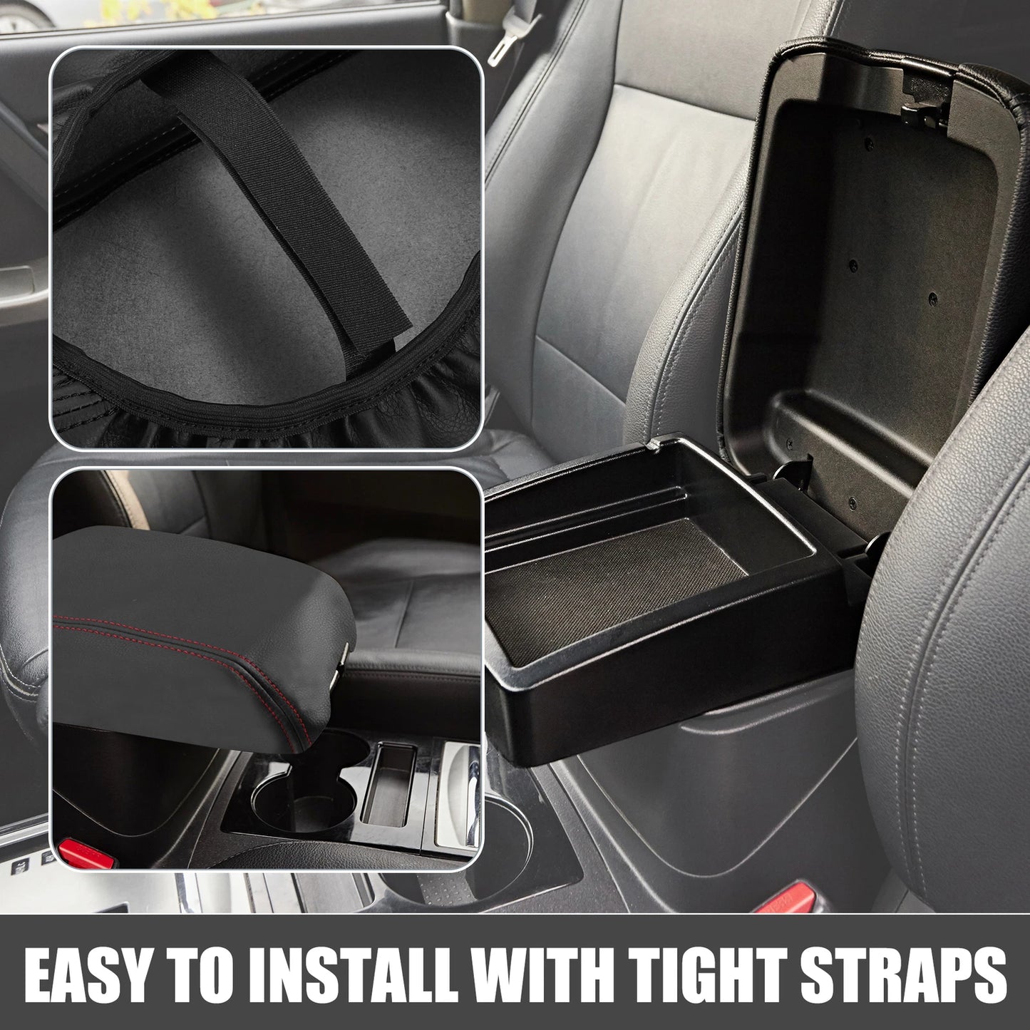 Armrest Cover for Dodge Durango (2011-2021) Black with Red Stitches