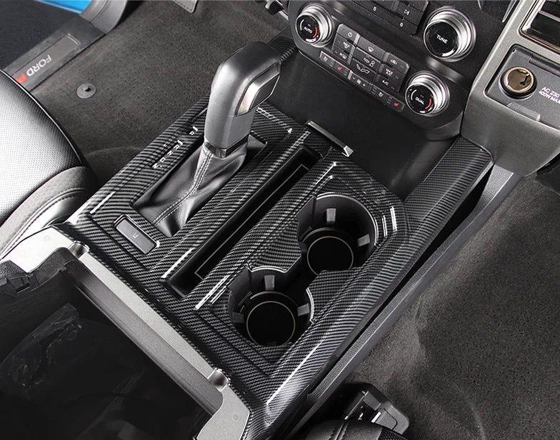 Carbon Fiber Interior Gear & Water Cup Holder Trim for Ford F150 (2015-2019)