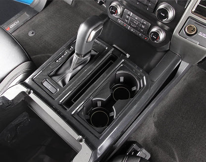 Carbon Fiber Interior Gear & Water Cup Holder Trim for Ford F150 (2015-2019)