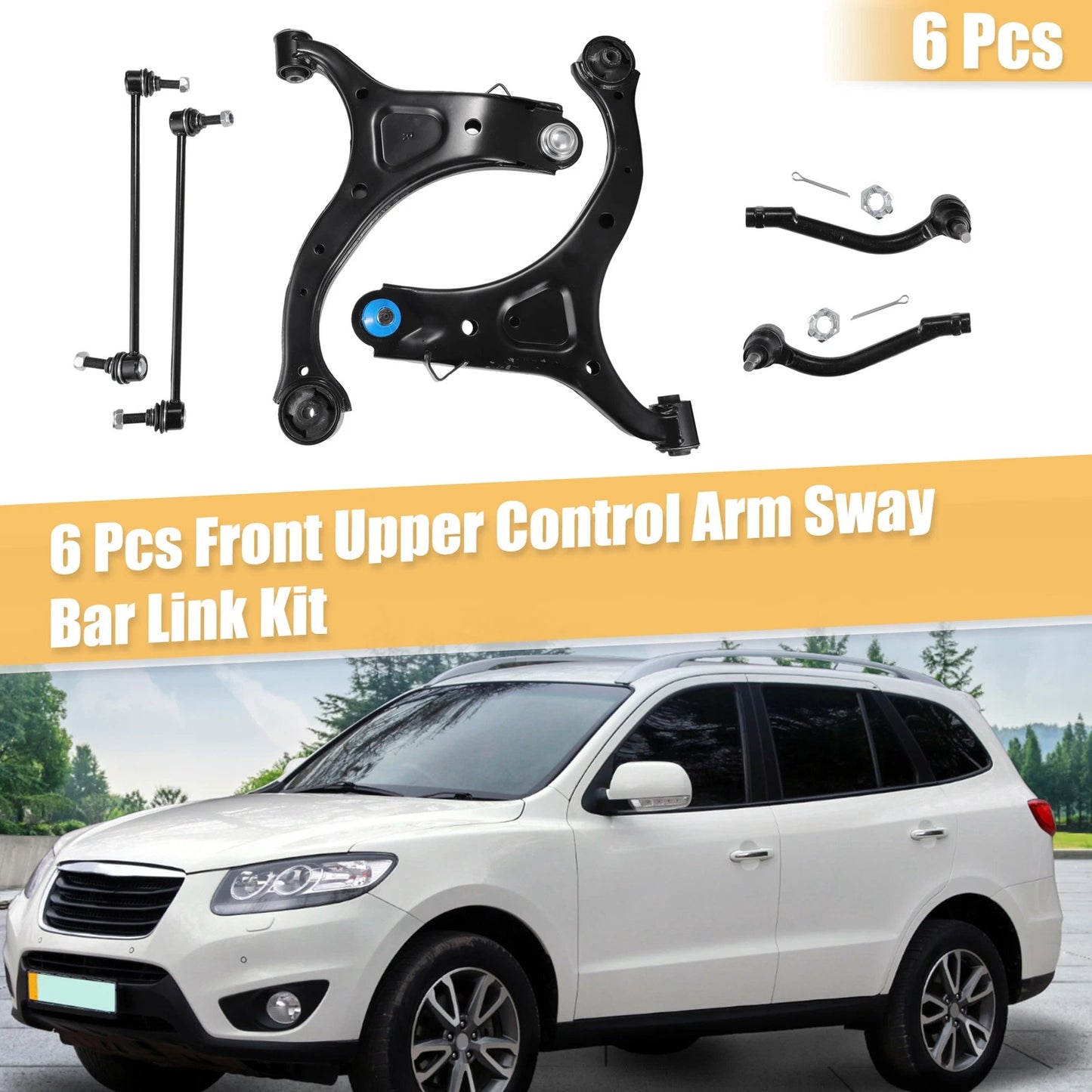 6 Pcs Front Lower Control Arms Sway Bars for Hyundai Santa Fe (2007-2012)