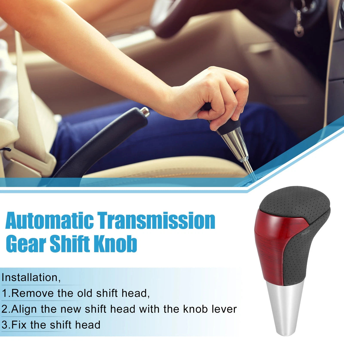 Red Wood Grain Gear Shift Knob Cover for Toyota