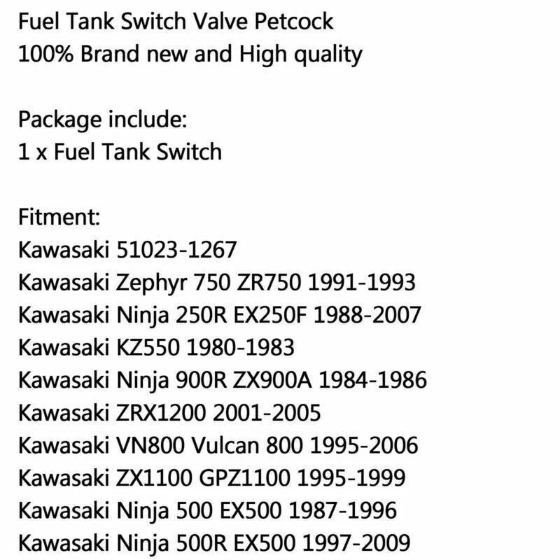 Fuel Cock for Kawasaki Zephyr 750, Ninja 500R, VN800 (1991-2006)
