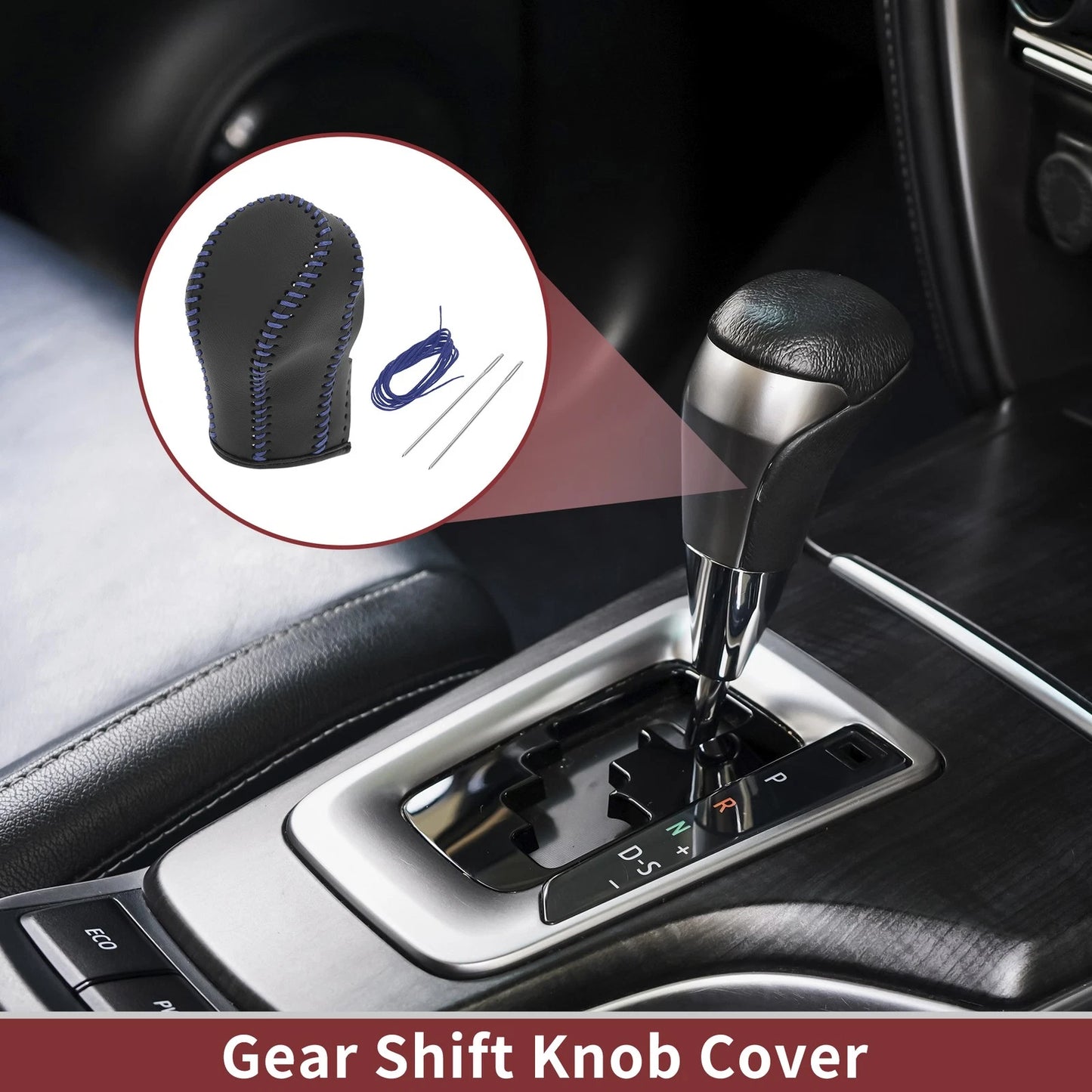 Gear Shift Knob Cover for Infiniti FX35 (2009 - 2013) Black Blue Faux Leather