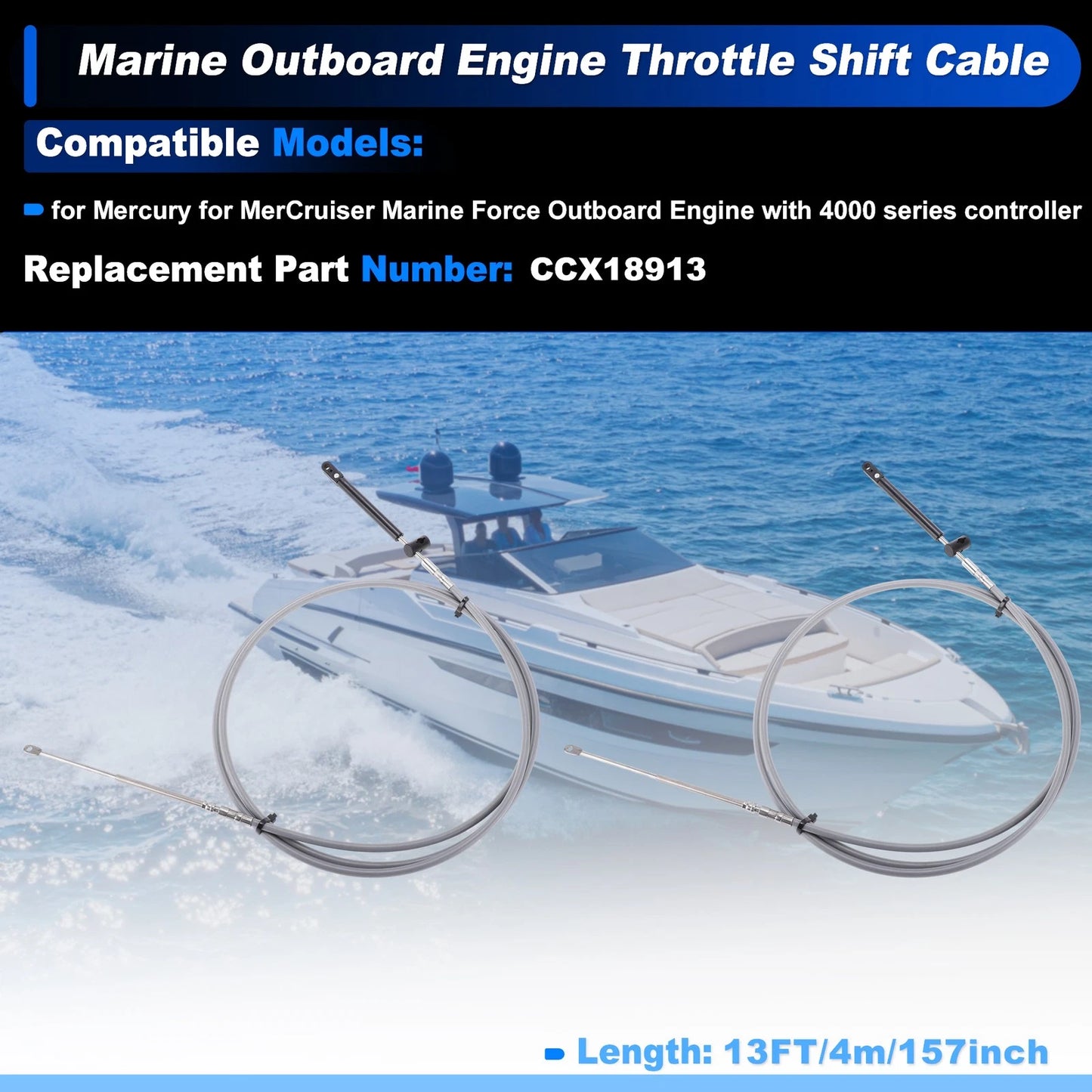 2 x 4m Boat Throttle Shift Control Cable Marine Outboard Remote Cable Grey