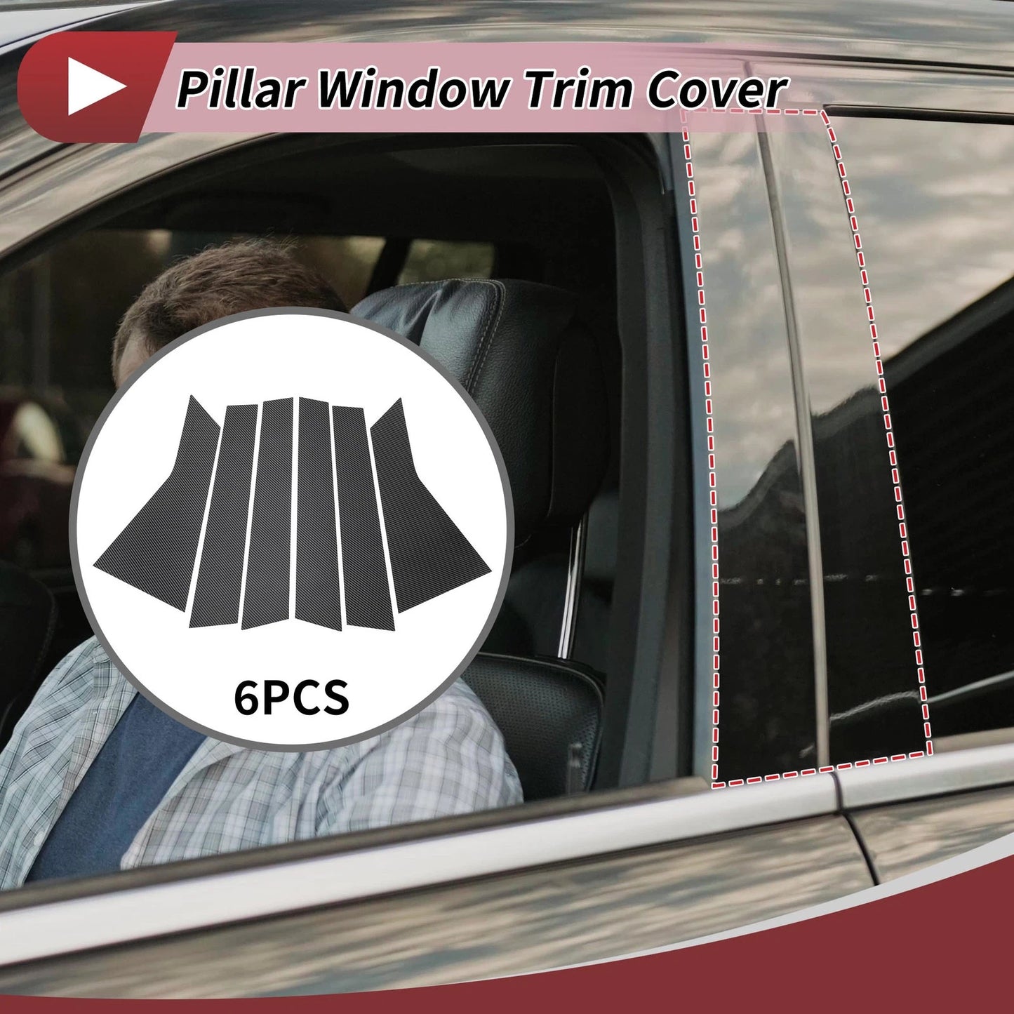 6 x Door Pillar Window Trim for Infiniti FX35 FX45 Carbon Fiber Black