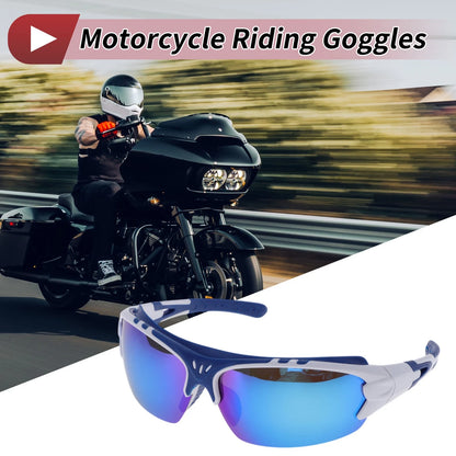 1 x Motorcycle Riding Goggles Blue Lens Blue White Frame UV400