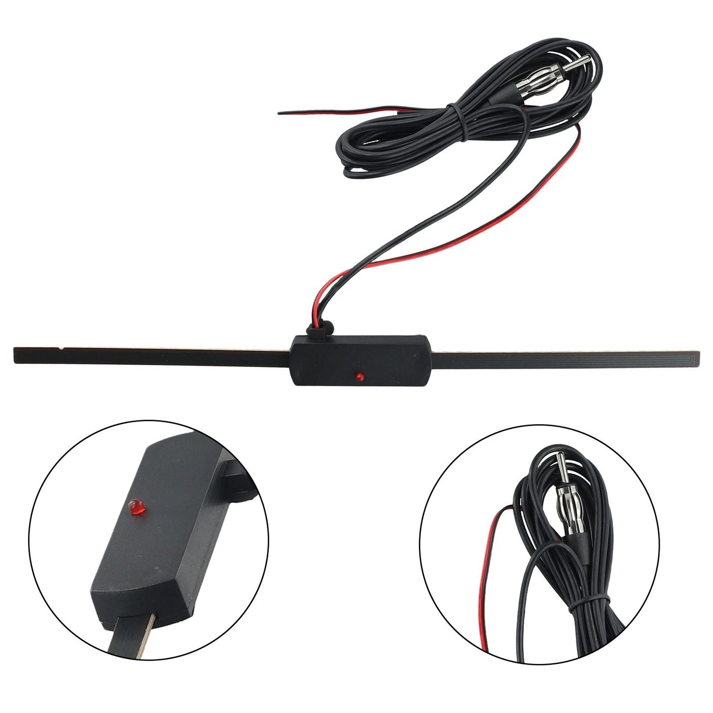 Antenna Signal Booster W/ 7-ft Cables for Windshield AM/FM Radio