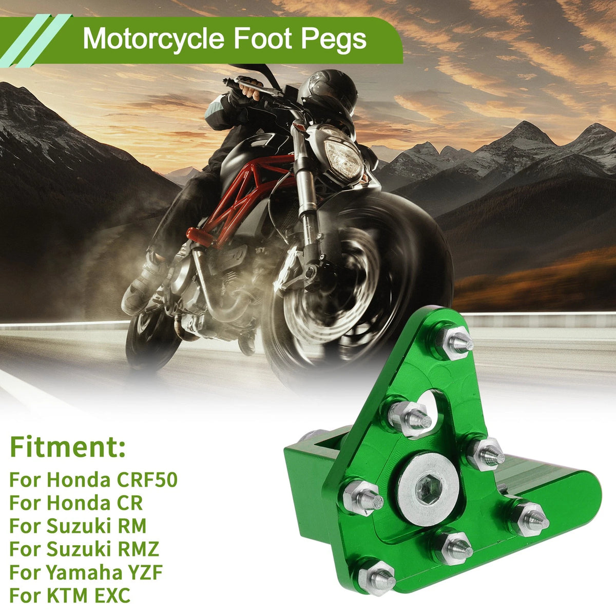 Motorcycle Foot Pegs for Honda CRF50 Green (2004-2023)