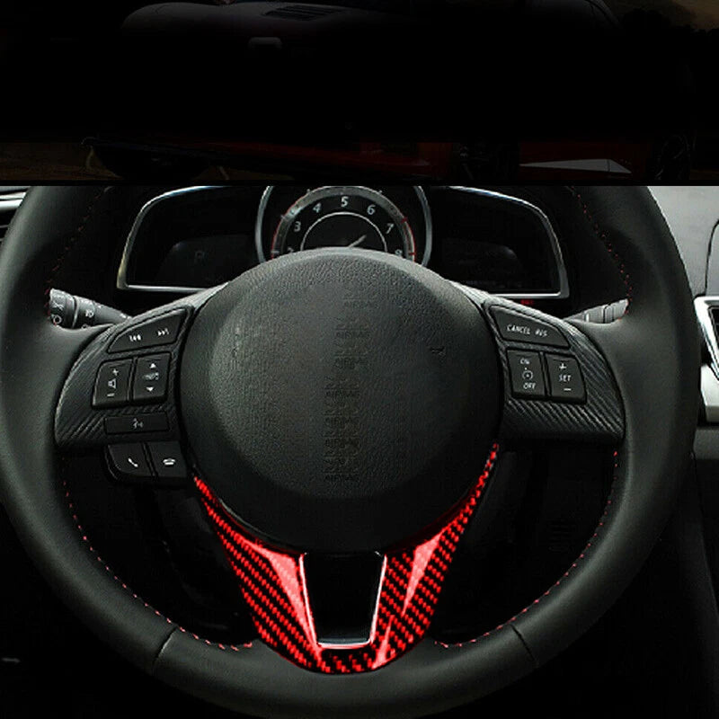 Red Carbon Fiber Steering Wheel Panel Cover for Mazda 3 Axela (2014-2016)