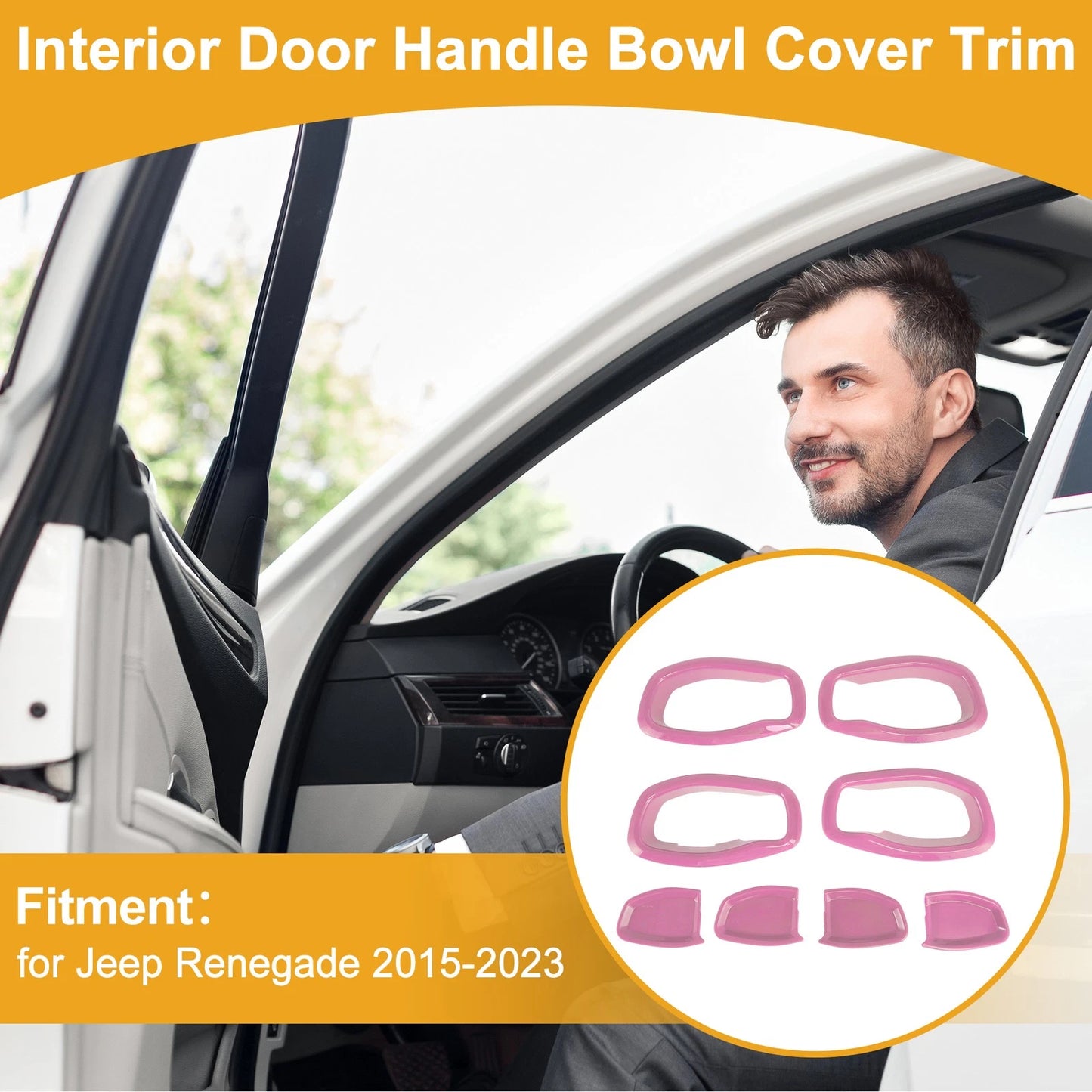 Interior Door Handle Bowl Cover Trim for Jeep Renegade (2015-2023) - 4 x Pink ABS