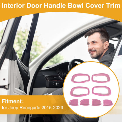 Interior Door Handle Bowl Cover Trim for Jeep Renegade (2015-2023) - 4 x Pink ABS