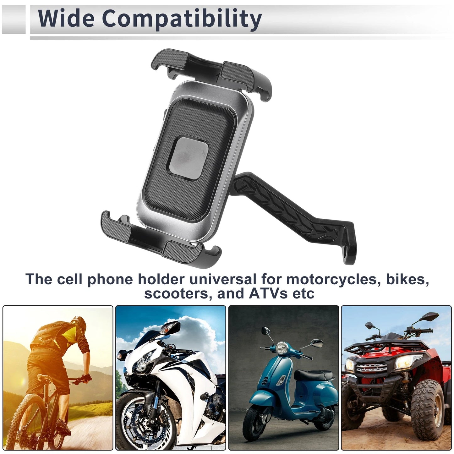 Phone Mount Holder for Motorcycle Rearview Mirror 4.7-7.2 Inches Black