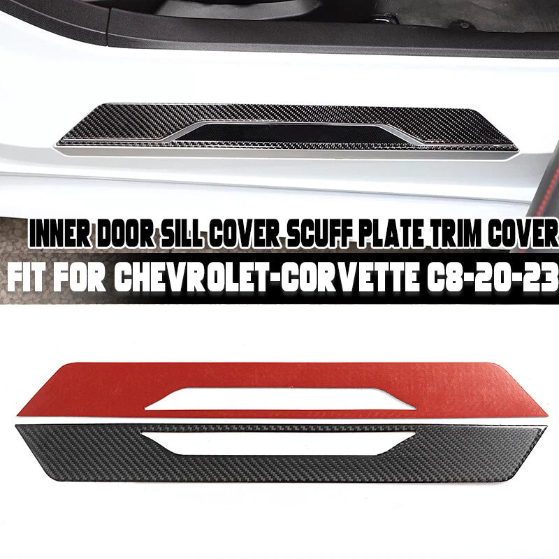 Door Sill Cover Scuff Plate Trim for Chevrolet Corvette C8 (2020-2023) Carbon Fiber