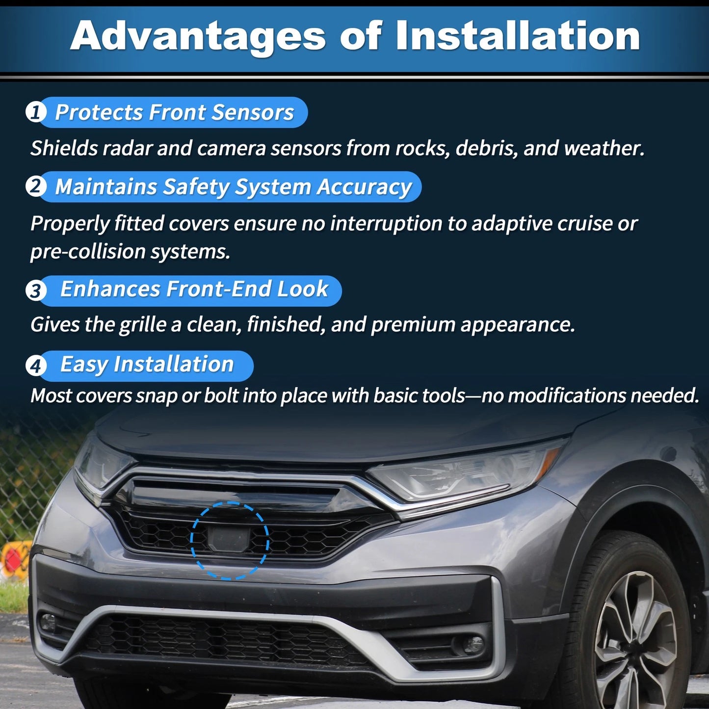 Front Grille Wave Radar Sensor Cover for Honda CR-V (2020-2022)
