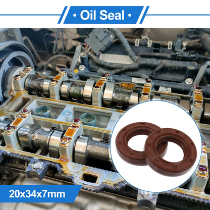 Oil Seal 2 x Pcs Seal Ring Rotary Shaft Seal FKM Rubber 20x34x7mm Brown