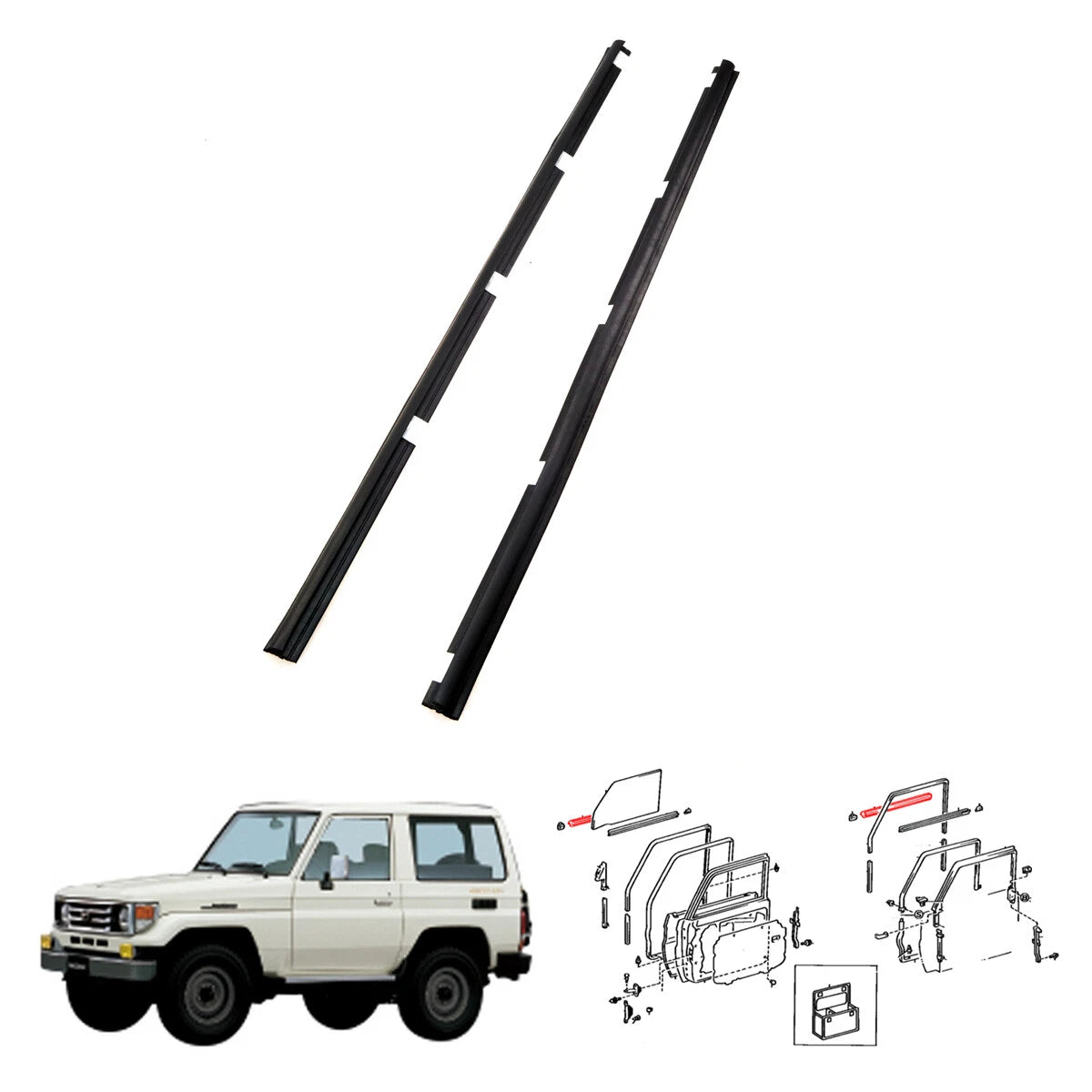 Front Door Glass Weatherstrip w/ Vent for Toyota Land Cruiser 2D FZJ79 VDJ78