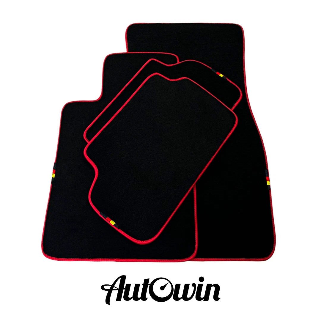 AutoWin Black Floor Mats for BMW 5 Series E60 Sedan (2003-2010) Red Trim