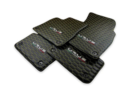 Leather Floor Mats for Lamborghini URUS 2018-2024 Black with Yellow Stitching