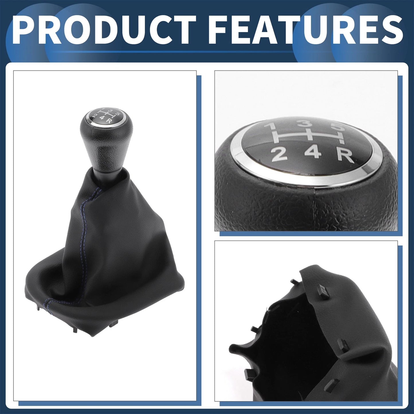 5 Speed Gear Shifter Knob & Cover for Peugeot 206 (2005-2008) Black Blue