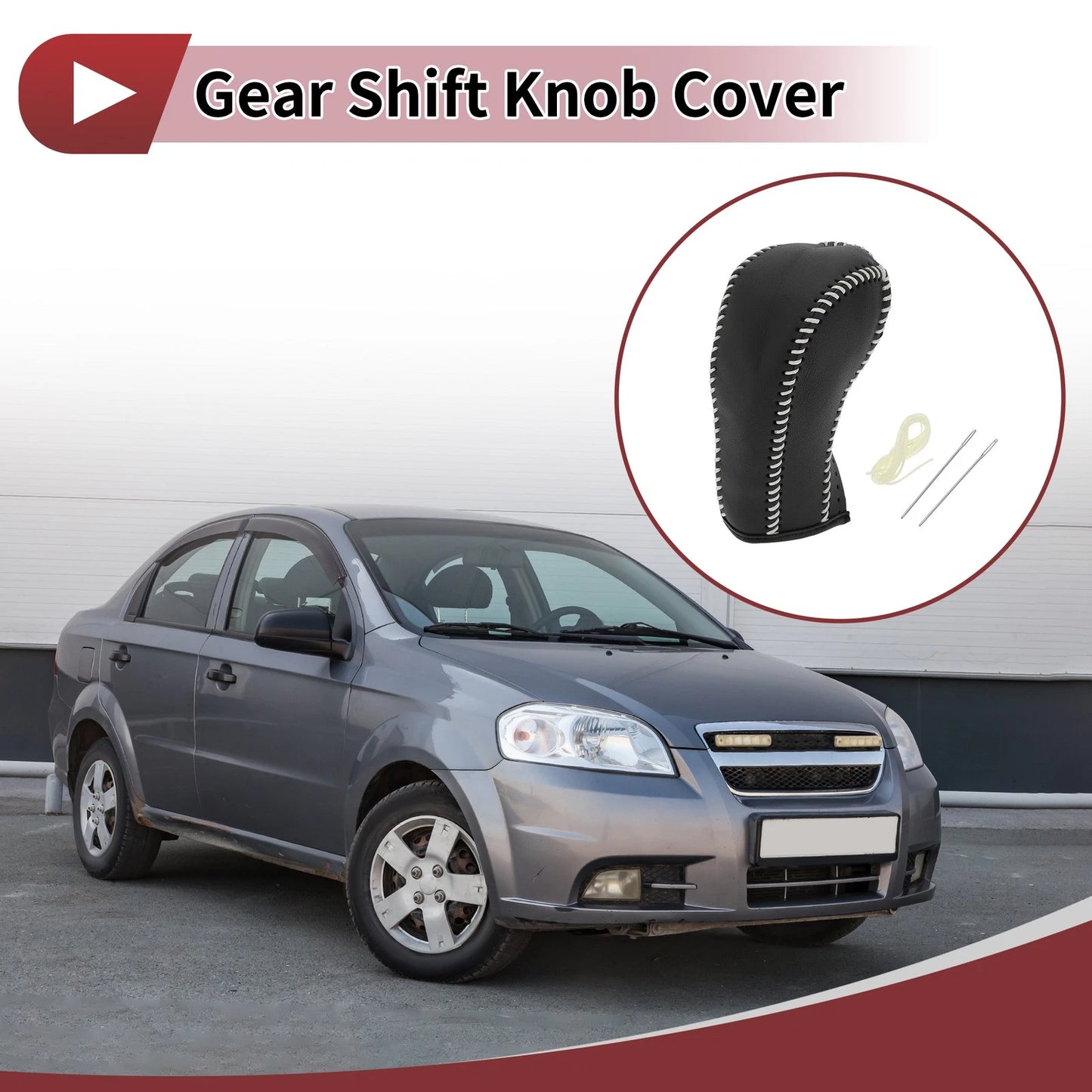 Gear Shift Knob Cover Black Beige Faux Leather for Chevrolet Cruze (2011-2015)