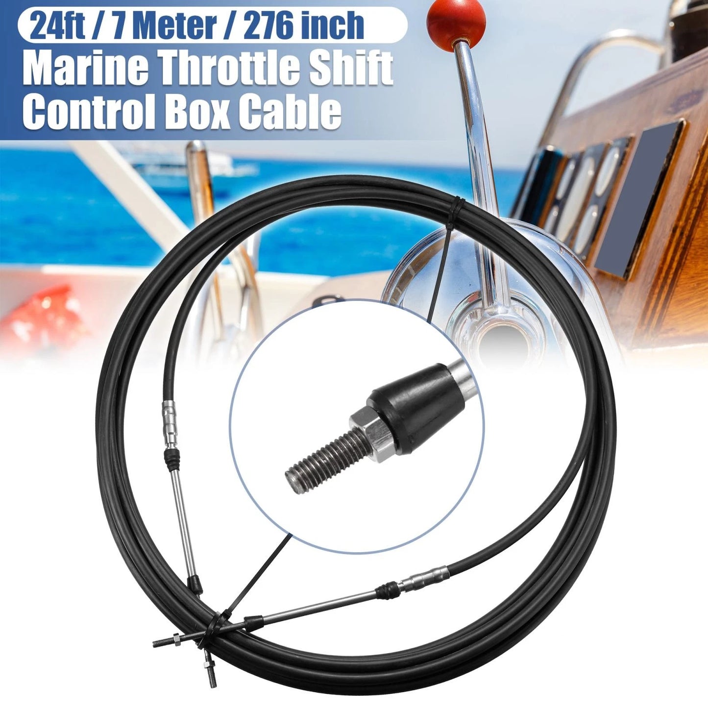 1pcs 24ft Marine Type Shift Remote Control Box Cable for Yamaha Black