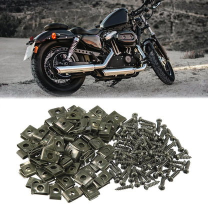 100 Sets Motorcycle Fairing U-Type Fasteners Clips Green for Make Model