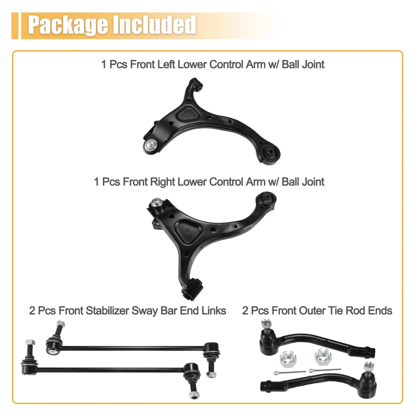 6 Pcs Front Lower Control Arms Sway Bars for Hyundai Santa Fe (2007-2012)