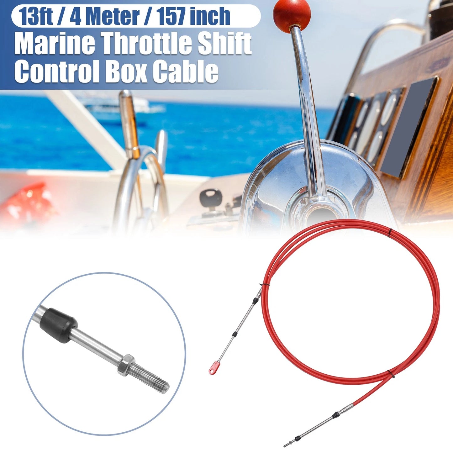 1 Pcs 13ft Marine Throttle Shift Control Box Cable with Clevis Red