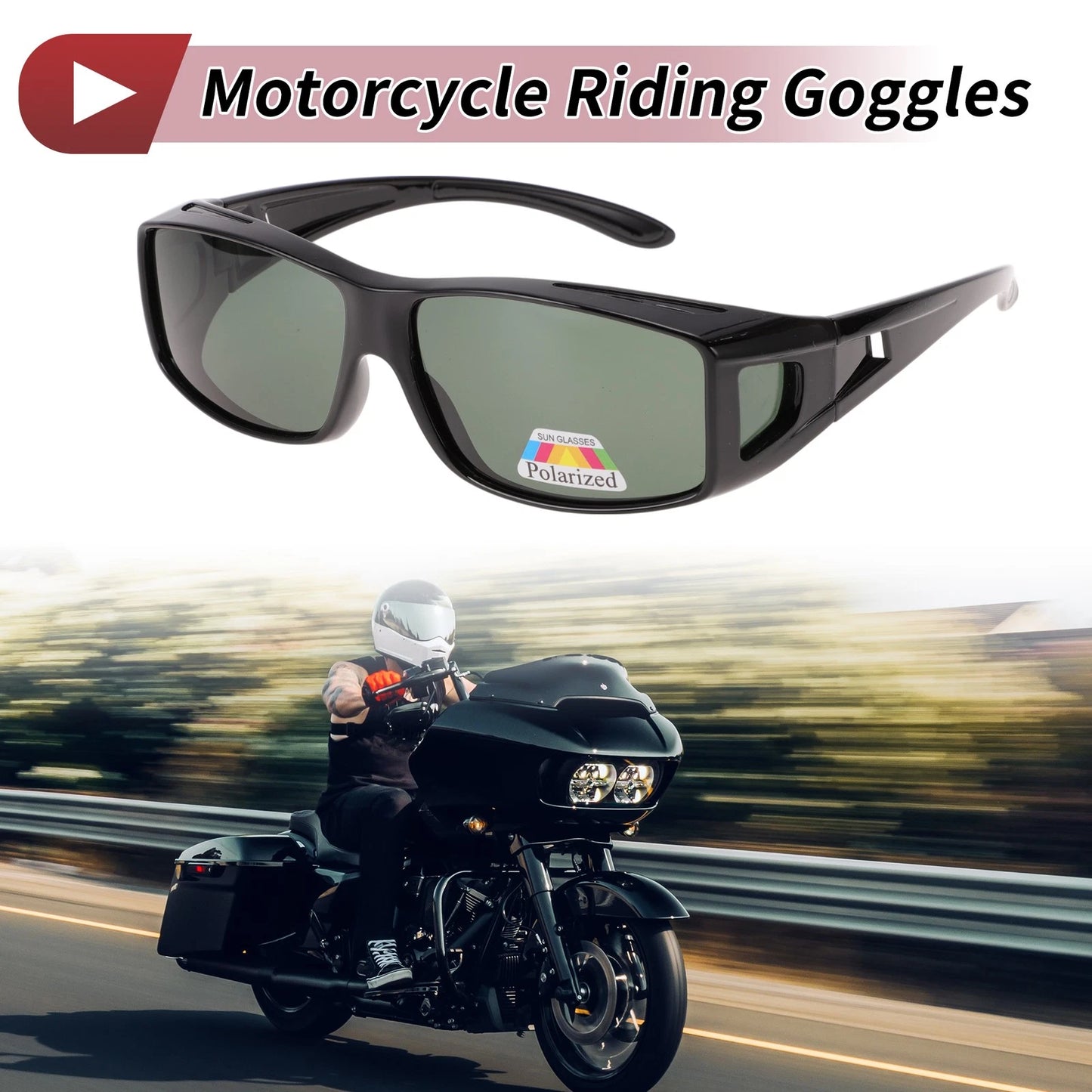 1 Pc Motorcycle Riding Goggles Dark Green Lens Gloss Black Frame