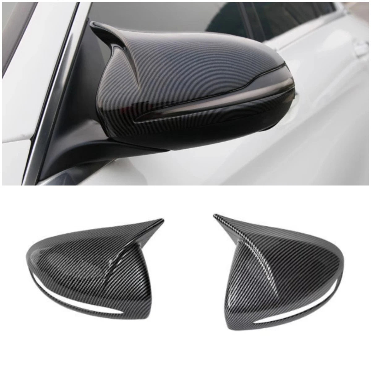 ABS Fiber Ox Horn Rearview Mirror Lid Cover Trim for Mercedes-Benz C-Class (2015-2021)