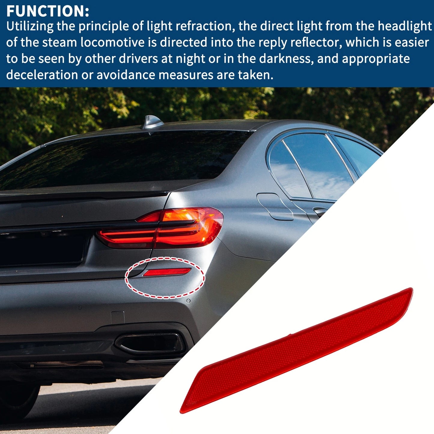 Bumper Reflector for BMW 740i 2016-2019 Red 1 x Rear Right