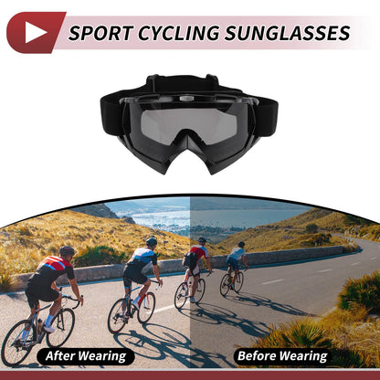 Set Motorcycle Riding Goggles Grey Lens Black Frame PC Cycling Sunglasses