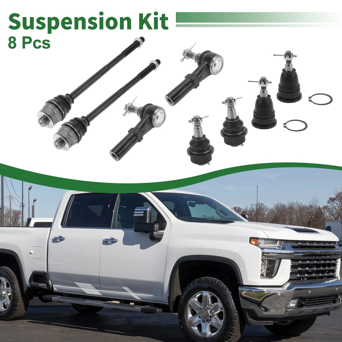 8pcs Suspension Kit Inner/Outer Tie Rod End Ball Joint for GMC Sierra 3500