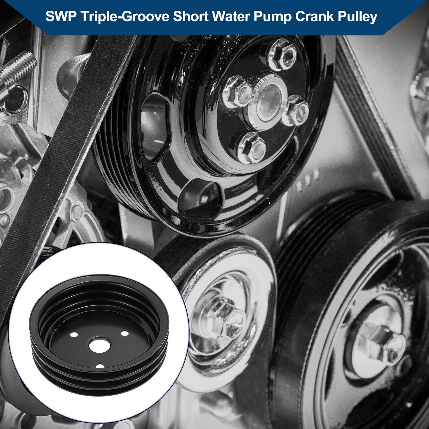 3 x Triple-Groove Short Water Pump Crank Pulley for Chevy SBC Small Block 262