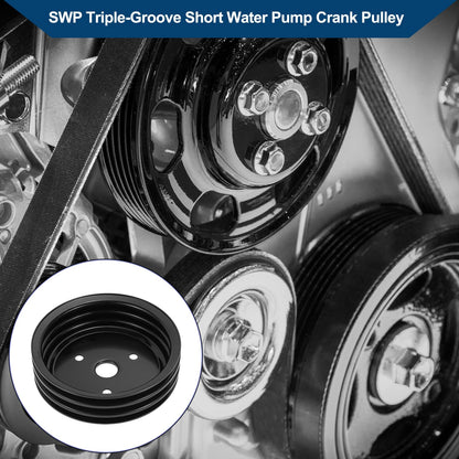 3 x Triple-Groove Short Water Pump Crank Pulley for Chevy SBC Small Block 262