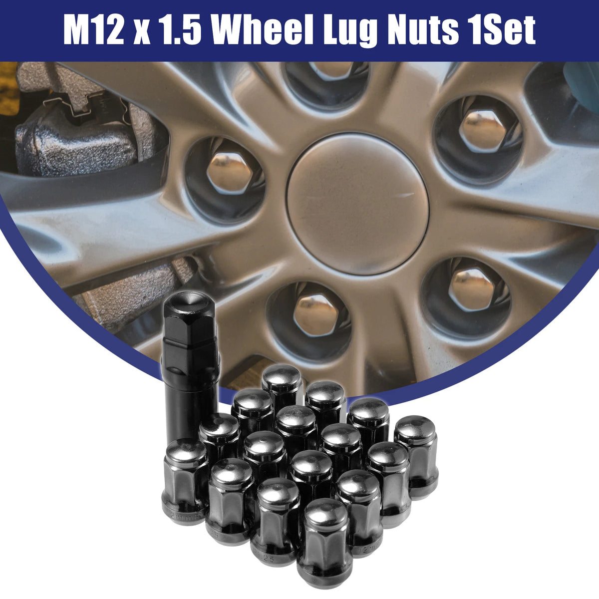 M12x1.25 Wheel Hub Lug Nuts  Black for Honda, Chevy, Nissan (various)