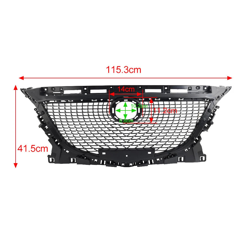 Diamond Style Front Middle Bumper Mesh Grille for Mazda 3 Axela (2014-2016)