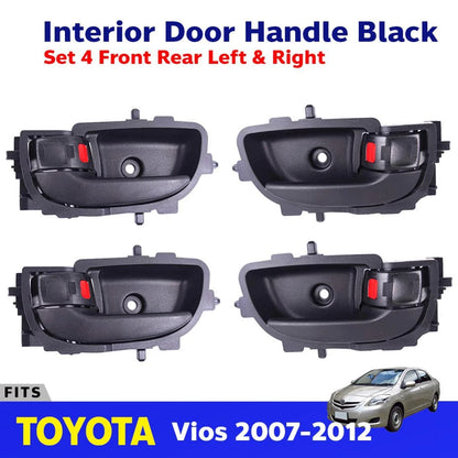 Interior Door Handle Black Set 4 L+R Fits Toyota Vios Yaris 4D Sedan 2007-12 D06