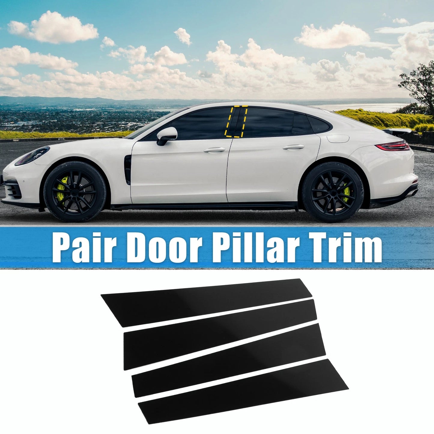 4x Windshield B Pillar Trim Exterior Garnish for Porsche Panamera Black