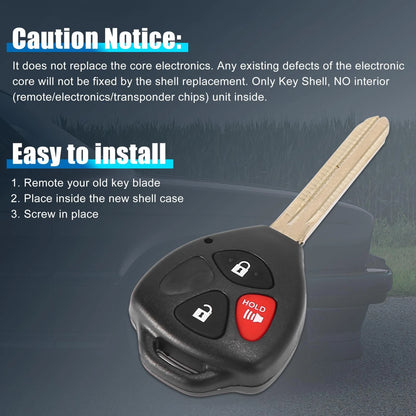 Uncut Key Remote Case for Toyota Camry 2007-2010 - 3 Buttons Replacement