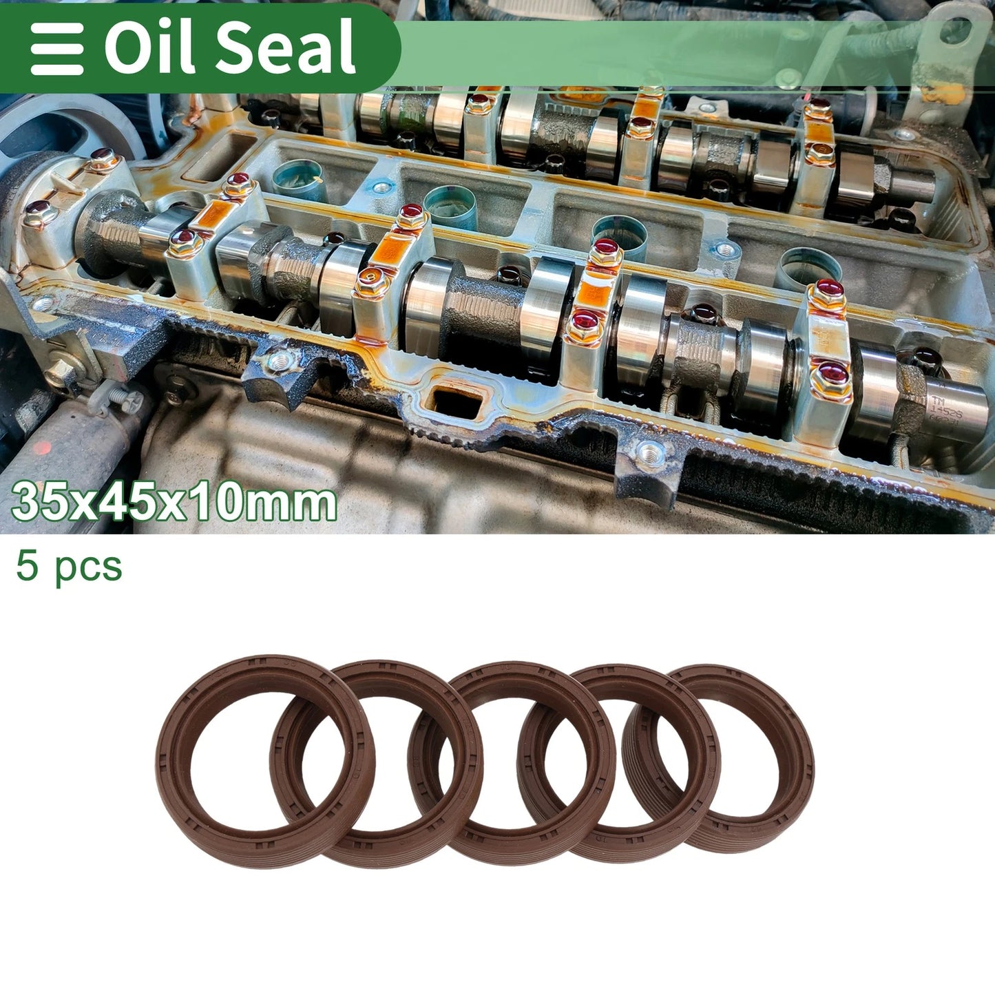 Oil Seal / 35x45x10mm / FKM Rubber High Pressure Brown 5 Pcs