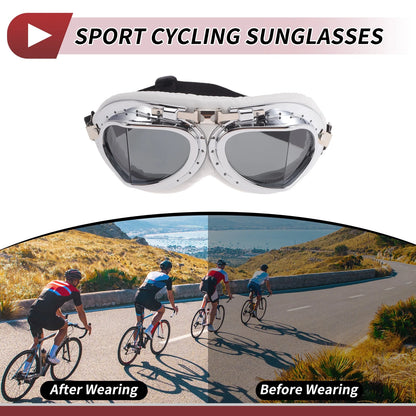 Motorcycle Riding Goggles Deep Gray Lens White Frame PC PU Sponge for Motorcycle