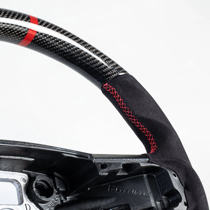 Steering Wheel Suede Red Flat Bottom for Ford F150 F250 F350 F450 (15-22)