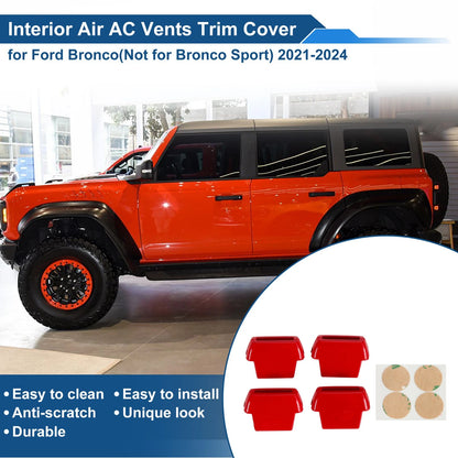 Air Condition Outlet Vent Trim Cover Frame Red for Ford Bronco (2021-2024) 4 Pcs
