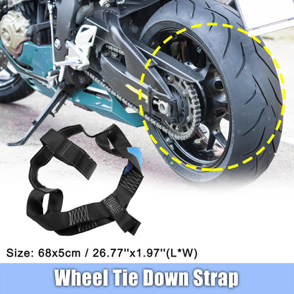 Rear Wheel Transport Tie Down Strap for Motorcycle Universal Nylon Black