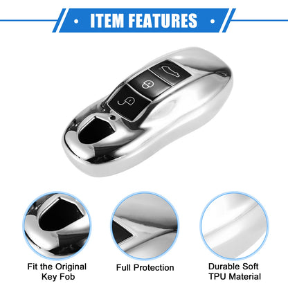 3-Button TPU Car Remote Key Fob Cover for Porsche Macan (2014-2022) Silver Tone