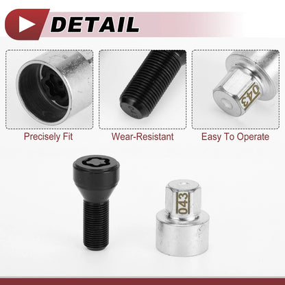 Set of 4 Wheel Lock Lug Nuts with M14x1.25 Key for BMW